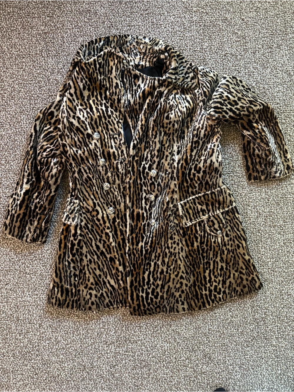 Vintage Women’s Faux Leopard Print Double-Breasted Pea Coat